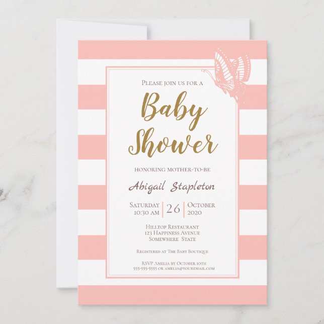 Pink Striped Baby Shower Invitation (Front)