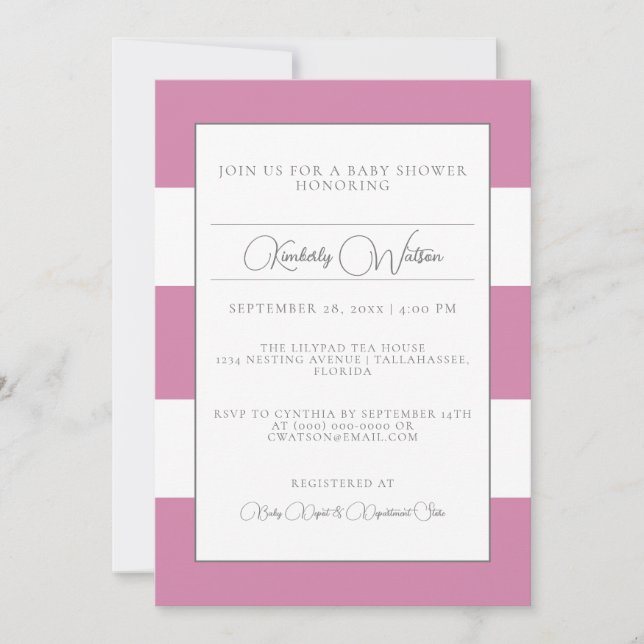 Pink Striped Baby Shower Invitation (Front)