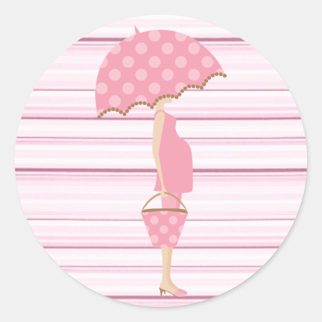 Pink Striped Baby Shower Stickers (Front)