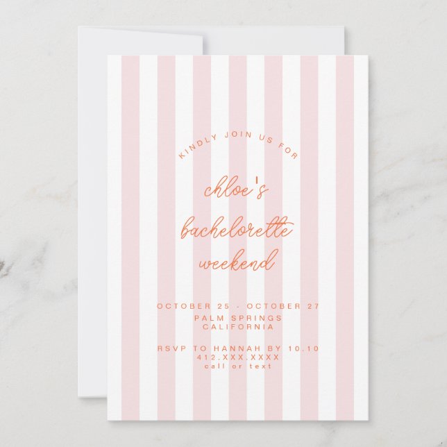 Pink Striped Bachelorette Itinerary Invitation (Front)