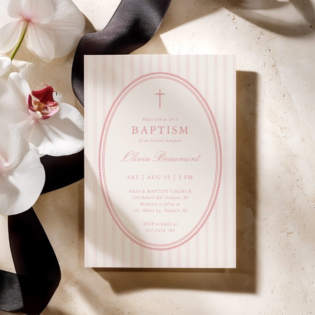 Pink Striped Baptism Invitation (Creator Uploaded)