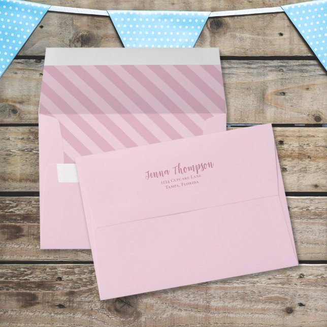 Pink Striped Basic Return Address Calligraphy Envelope (Creator Uploaded)