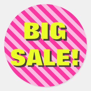 Pink Striped "BIG SALE!" Round Sticker