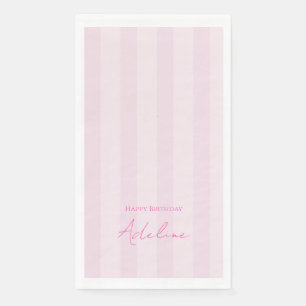 Pink Striped Birthday Party Paper Napkin