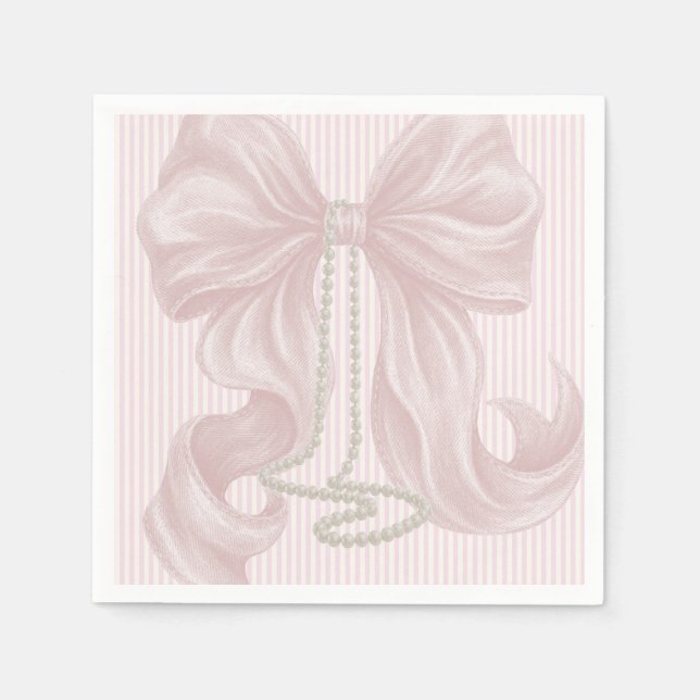 Pink Striped Bow and Pearl Necklace Napkin (Front)
