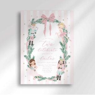 Pink Striped Bow Nutcracker Ballet 2nd Birthday Invitation