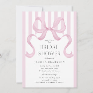 Pink Striped Bow Preppy Bridal Shower Invitation