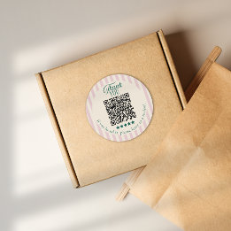 Pink Striped Business Thank You Review QR Code Classic Round Sticker