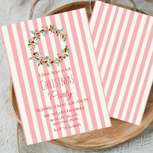 Pink Striped Christmas Party Invitation Merry Ch