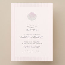 Pink striped coast shell baptism Invitation