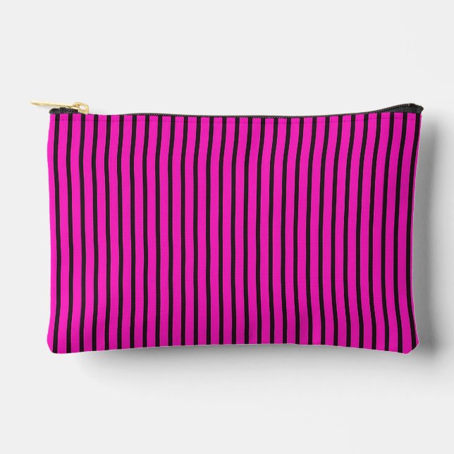 👜 Pink Striped Cosmetic Pouch For Daily Use 💗 (Front)