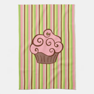 Pink Striped Cupcake Kitchen Towel 