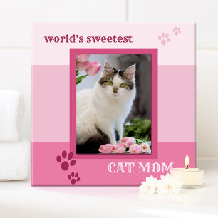 Pink Striped Cute Cat Photo Tile