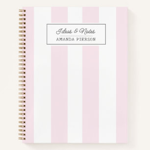 Pink Striped. Cute Personalised Notebook