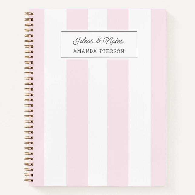 Pink Striped. Cute Personalised  Notebook (Front)
