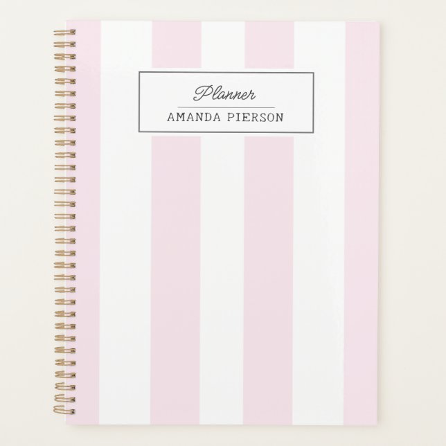 Pink Striped. Cute Personalised  Planner (Front)