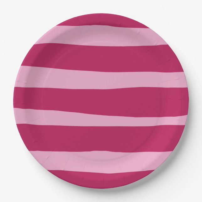 Pink striped Disposable Party Paper Plate (Front)