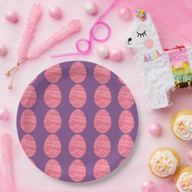 Pink Striped Easter Eggs 2 Paper Plate (Party)