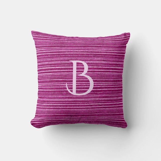 Pink Striped Fabric Texture Girly Custom Monogram Cushion (Front)