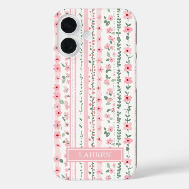 Pink Striped Floral Personalised Case-Mate iPhone Case (Back)