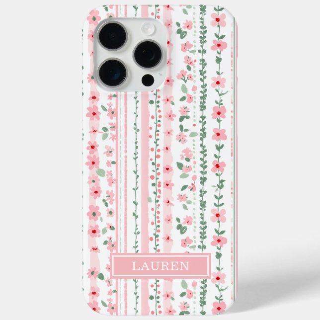 Pink Striped Floral Personalised Case-Mate iPhone Case (Back)