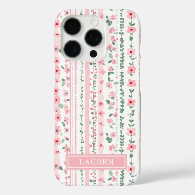 Pink Striped Floral Personalised Case-Mate iPhone Case (Back)