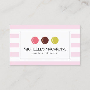 Pink Striped French Macaron Trio Logo for Bakery Business Card