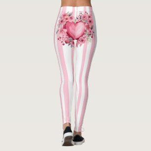 Pink Striped, Heart Butt Leggings