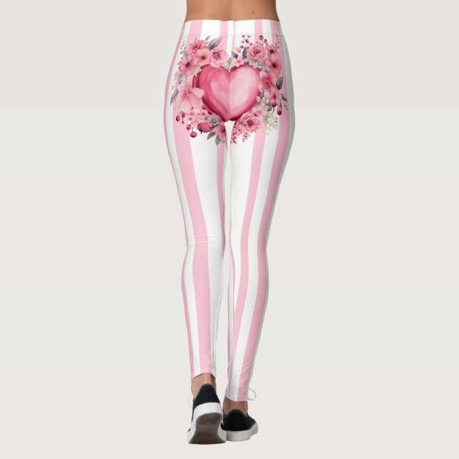 Pink Striped, Heart Butt Leggings (Back)
