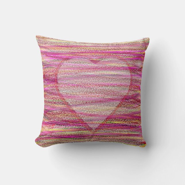 Pink Striped Heart Pillow for Sofas (Front)
