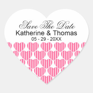 Pink Striped Hearts Save The Date Stickers
