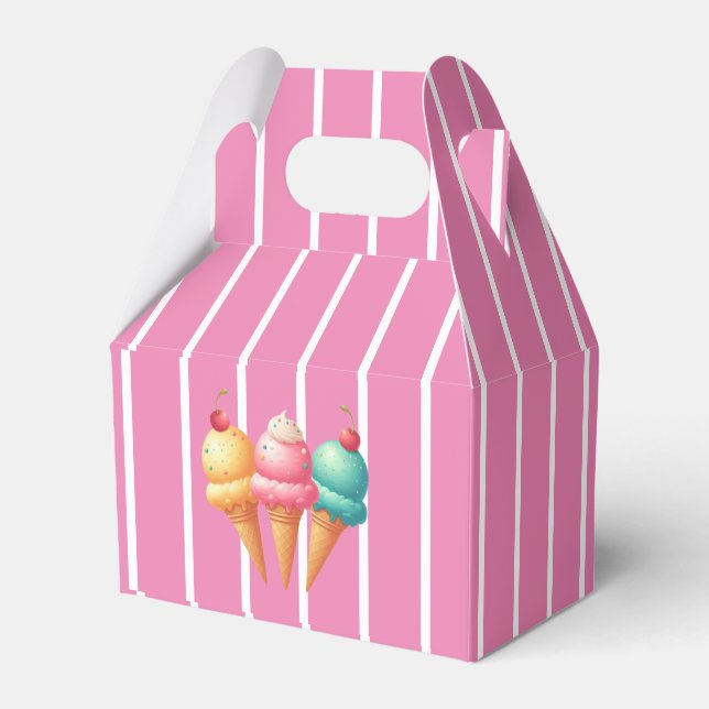 Pink striped Ice cream Favour Box (Front Side)