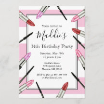 Pink Striped Makeup Themed Party Invitation