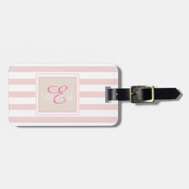 Pink Striped Monogram-Personalised Luggage Tag (Front Horizontal)
