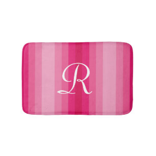 Pink Striped Monogrammed Plush Bath Mat