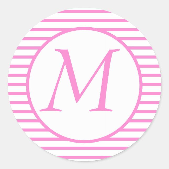 Pink striped Monogrammed Sticker (Front)
