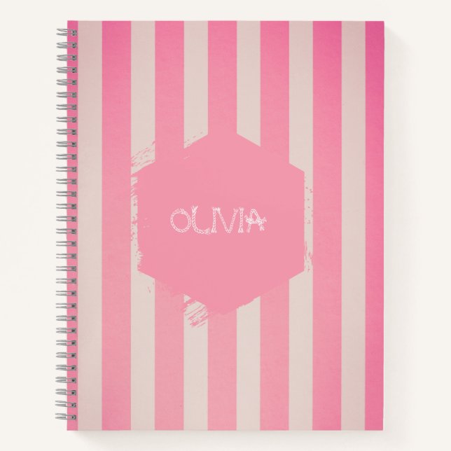 Pink Striped Notebook with Customisable Name (Front)