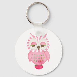 Pink Striped Owl Key Ring