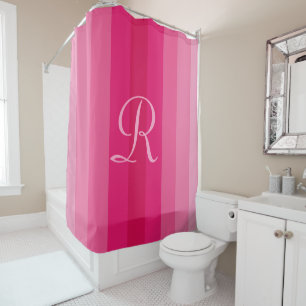Pink Striped Pale Pink Monogram Shower Curtain