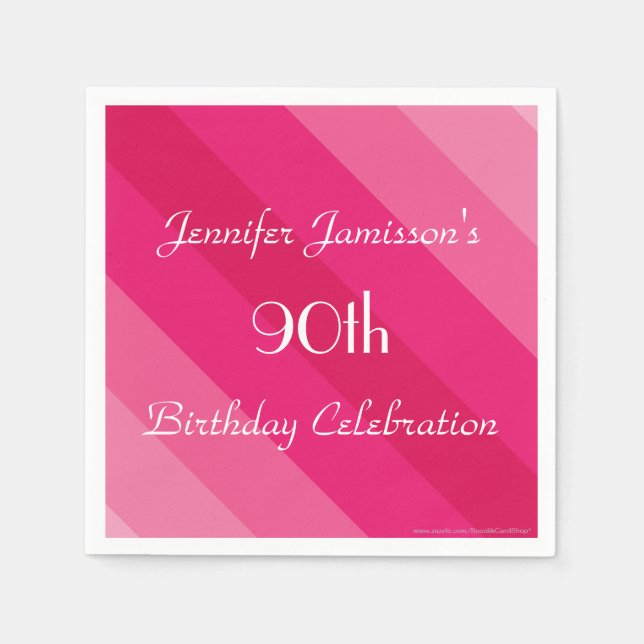 Pink Striped Paper Napkins, 90th Birthday Party Napkin (Front)
