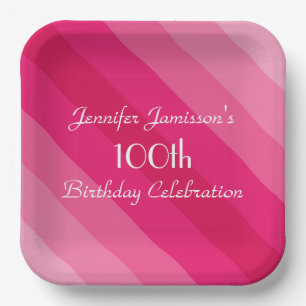 Pink Striped Paper Plates, 100th Birthday Party Paper Plate