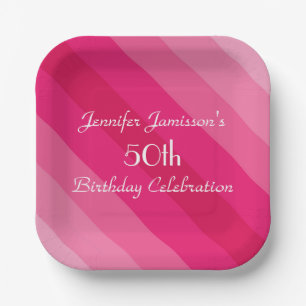 Pink Striped Paper Plates, 50th Birthday Party Plate