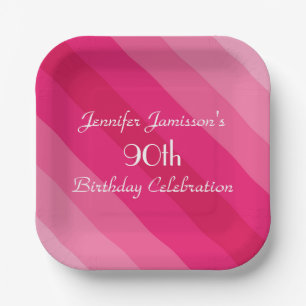 Pink Striped Paper Plates, 90th Birthday Party Plate