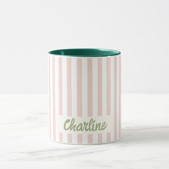 Pink Striped Pastel Retro Customised name Mug (Center)
