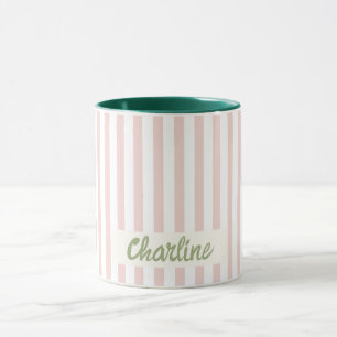 Pink Striped Pastel Retro Customised name Mug