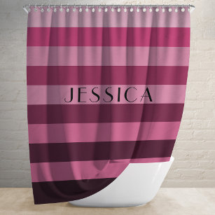 Pink Striped Pattern Personalized Name Shower Curtain