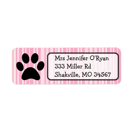 Pink Striped Paw Print Return Address Label