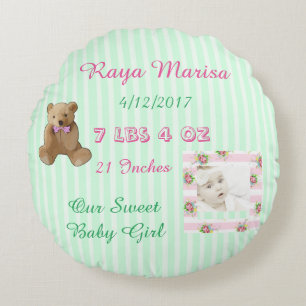 Pink Striped personalised Baby Girl  Photo Pillow