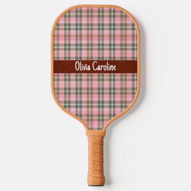 Pink striped pickleball paddles- text personalised paddle (Front)