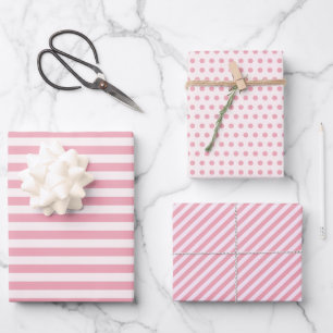 Pink Striped Polka Dots Lines Chic Birthday Gift Wrapping Paper Sheet